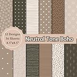 Neutral Boho Scrapbook Paper Craft Pad: 12 Designs 36 Double-Sided Sheets, 8.5"x8.5" Size. Great for Decorations, Card Making, Cardstock, Collage, ... Media, Junk Journal and DIY Projects Etc.