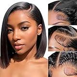 RMOARIWR Bob Wig Human Hair 180% Density 13x4 HD Transparent Lace Front Wigs Human Hair Pre Plucked Short Bob Glueless Straight Wigs Human Hair for Women Natural Black 10 Inch