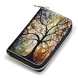 FQTBCEARI Credit Card Holder, RFID Blocking Small Leather Card Wallet for Women, Credit Card Wallet Organizer, Pocket Business Card Case with Zipper, Life Tree