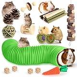 Kyouki Hamster Toys Guinea Pig Toys Set with Tunnel, Chewable Apple Wood & Natural Timothy Hay - Enrichment Chew Toys for Small Animals - 24+ Cage Accessories for Teeth Care & Boredom Relief (Green)