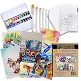 Cottontail Art Watercolors Painting Kit with Video Tutorials, Artist Grade Painting Supplies, Instruction Books, Pre-Sketched Sheets and Reference Prints. Art Gift for All Levels (Animals & Nature)