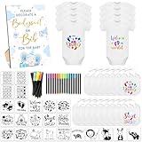SytuHete 69 Pcs Baby Bib Bodysuit Baby Shower Set Baby Shower Game Sign Baby Feeder Bib Newborn Bodysuit Fabric Marker