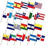 LoveVC Latin America 22 Countries Flags on Stick Small Mini Spanish Language Speaking Country Hand Held Flag,5x8 Inch,22 Pack