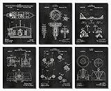 ArtCantHurtU Nikola Tesla Inventions Patent Prints Set of 6 (8x10) Industrial Wall Art Decor Chalkboard Mechanical Engineer Gifts For Men Inventor Electronics Engineering College Students