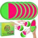 Kids Outdoor Toys, Beach Toys Toss and Catch Ball Set, Outside Yard Games for Kids with 6 Paddles 3 Balls Paddle Game Set Playground Sets for Backyard Sports Outdoor Games for Adults and Family