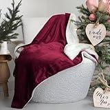 Tache Sherpa Throw Blanket Red 50x60 Inch - Solid Burgundy Wine Red and White Cozy Super Soft Warm Valentines Day Holiday Reversible Sherpa Decorative Christmas Couch Throw Blanket - 50 x 60