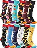 Funny Socks for Women Men Fun Cozy Crazy Cute Novelty Gifts for Father Men dad husband Breathable Cotton Boot Socks Stocking Stuffers（ Food A（12 Pairs）,L)