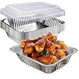 YLT WAX 9x13 Disposable Aluminum Foil Pans with Clear Lids (10 Pack), Durable Half Size Deep Extra Heavy Duty Food Containers for Baking, Cooking, Roasting, Heating or Steam Table