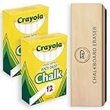 Chalboard Chalk 24 Pack White Chalk, Thin Chalks for Chalkboard with 1 Felt Eraser, Dustless Chalks for Kids Great for School, Office and Home Use