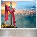 Loccor 8x6ft Fabric Cross Tapestry Photography Backdrop Jesus Resurrection Cross Religious Mural Jesus Wall Art Spiritual Wall Hanging Christian Church Living Room Dorm Apartment Bedroom Decoration