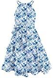 Tween Girls Dresses Size 10-12 Summer Hawaiian Tween Dress Flowy Tiered Ruffle Belt Halter Neck Casual Sundress Blue Floral