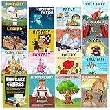 Pajean 17 Pcs Literary Genres Posters Literature Classroom Decor Reading Genre Educational Art Print Different Literary Bulletin Board Set for Elementary High School Classroom Wall Decoration