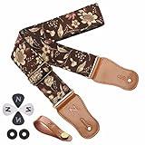 Nefelibata Japanese Cotton Guitar Strap for Acoustic Guitar, Ukulele, Free Headstock Strap Adapter with Buckle, Guitar Picks and Strap Lock(Pomegranate Flower)