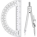 EBOOT Student Geometry Math Set, Drawing Compass and 6 Inch Clear Swing Arm Protractors 180 Degree Math Protractor (Argent, Classic)
