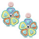 Beaded Drop Earrings Statement Colorful Beaded Flower Earrings Handmade Bohemia Tropical Beadwork Dangle Earrings For Woman(colorful)