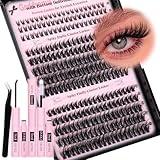 Goddvenus Wispy Lash Clusters Kit Lash Extension Natural C Curl Fluffy Cluster Eyelash Extensions Individual Lashes Kit with Bottom Lash Clusters Waterproof Bond and Seal DIY at Home