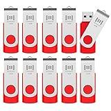 MOSDART USB2.0 16GB Flash Drive, Swivel Design with LED Indicator, Keychain Loop, FAT32 Memory Stick for Data Storage, Red(Pack of 10)