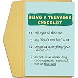 Qiliji Funny Birthday Card for Teenager Boy Girl, Teen Birthday Card, 13th 14th 15th 16th 17th 18th Birthday Card for Son Daughter Niece Nephew Grandchild, Being A Teenager Checklist Card