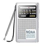 Greadio NOAA Weather Radio, AM/FM Battery Operated Transistor Portable Radio with Best Reception,Stereo Earphone Jack,Powered by 2 AA Battery for Emergency,Hurricane,Running, Walking,Home (Silver)