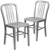 Flash Furniture Gael Indoor/Outdoor Modern Metal Dining Chairs, Commercial-Grade Galvanized Steel Restaurant Chairs, Set of 2, Silver