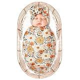 Konssy Baby Girl Newborn Receiving Blanket with Headband Set Baby Swaddle Nursery Swaddle Wrap