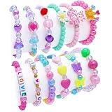 SIELEVIN 12 PCS Kids Bracelets for Girls Jewelry Little Girl Beaded Bracelets Flower Butterfly LOVE Letter Pink Princess Pretend Play Easter Christmas Birthday Gift