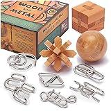 LESONG Brain Teasers Metal and Wooden Puzzles for Kids and Adults 9 Pack, Mind, IQ, and Logic Test and Handheld Disentanglement Games, 3D Coil Cast Wire Chain and Durable Wood Educational Toys