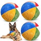 Meooeck 3 Pack Beach Dog Toys Balls, 6" Chewable Plush Pet Squeaky Ball, Soft Yet Durable Stuffed Dog Toys, Indoor & Outdoor Birthday for Puppy Large Medium and Small Gifts