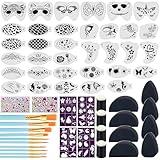 34+28Pcs Face Paint Stencils Kit, Suboyica 34 Pcs Plastic Facial Painting Stencils Reusable Body Paint Templates for Party Halloween Face Makeup Stencils With Brushes, Sponge, Stickers, Diamond