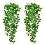 Fake Hanging Plants Vines(2pcs) for Room Decor, Artificial Ivy Greenery Garlands for Home Bedroom Living Aesthetic Kitchen Office Wall Patio Bookshelf,Indoor,Outdoor Farmhouse Decorations(No Basket)