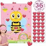 Funnlot Valentine Day Games for Kids - Pin The Heart on The Bee With 36PCS Heart Stickers - Party Activities for Girls Boys Toddles