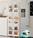 MOSAMNI Slim Kitchen Pantry Storage Cabinet with Doors and Shelves, 3-Tiers Plastic Narrow Storage Organizer for Small Spaces, Bathroom, Living Room, Bedroom, White