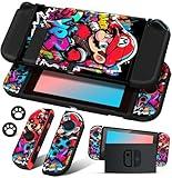 Xinocy for Nintendo Switch Case Cute Cartoon Anime Design Cases Kawaii Fun Funny Fashion Soft Slim Protective Shell Cover + 2 Thumb Caps for Kids Boys Teens Girls for Switch 2017 Black