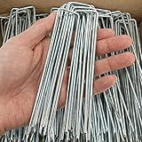100 Pcs 6 inch Garden Landscape Staples Galvanized Pins Lawn Stakes for Weed Barrier Ground Cover,U-Type Heavy Duty (100 Pcs x 6")
