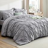 Bedsure King Size Comforter Set - Bedding Sets King 7 Pieces, Pintuck Bed in a Bag Grey Bed Set with Comforter, Sheets, Pillowcases & Shams