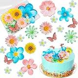 Morofme 55pcs Edible Flower Butterflies Cake Topper Wafer Paper Flower Cupcake Toppers Hawaiian Flower Cake Decorations Mixed Size for Tropical Luau Themed Birthday Baby Shower Party Supplies