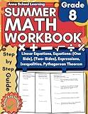 Summer Math Workbook Grade 8, With Equations One Side, Two Sides, Inequalities, Verbal Algebra, Linear Equations, Functions, Percentage, and Geometry ... Answers, Ages 13-14 (Summer Math Workbooks)