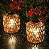2 Pack Solar Lanterns Outdoor Waterproof, Rattan Solar Lights for Yard, Outdoor Garden Lights, Hanging Lanterns Decorative Birthday Gifts for Mom Grandma, Outdoor Lanterns for Porch, Patio, Pathway