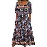 Tshirt Dress for Women 2025 Casual Plus Size Summer Midi Dress Boho Floral Print Loose Flowy Long Dresses with Pockets