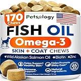 Omega 3 Fish Oil for Dogs - 170 Chews - Omega 3 for Dogs Itchy Skin & Allergy Relief - Skin & Coat Supplement - EPA & DHA Fatty Acids - Dog Anti Shedding & Hot Spot Treatment - Salmon Oil