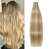 WindTouch Tape in Hair Extensions Mixed Bleach Blonde Human Hair Extensions Silky-Smooth Straight for Fashion Women 20 16Inch #18p613 30g