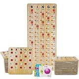 MR CHIPS Jam-Proof Bingo Cards with Sliding Windows, 50 Reusable Shutter Cards, 75 Calling Cards 1 Master Board in Tan Woodgrain Style