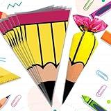 chmacura 100 Pieces Back to School Cellophane Goody Bags Pencil Treat Candy Bag Triangle Gift Bags with Twist for Graduation Party Supplies