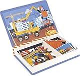 Janod - Magnéti'Book Construction Site Vehicles - Magnetic Educational Game 50 Magnets + 18 Models - Cardboard Children's Toy - Develops Dexterity and Imagination - from 3 Years Old - J02526