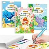 TECJOE 3 Pack Paint with Water Coloring Books for Toddlers, Watercolor Paint Set with 6 Brushes, Painting Activity for Kids Ages 4 5 6 7 8, Birthday Gifts Arts & Crafts Toy, Princess, Forest & Sea