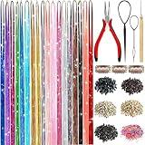 Hair Tinsel,18 Colors Hair Tinsel Kit for Girls 7600 Strands Fairy Tinsel Hair Extensions Holographic Hair Tinsel Heat Resistant Colored Hair Glitter Christmas Party Festival (18 Colors)