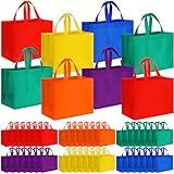 Sanwuta 48 Pcs Pastel Gift Bags with Handles Back to School Gifts Reusable Non Woven Goodie Bags Bulk Pastel Party Favors Totes for Women Wedding Birthday Candy Party Decorations(Christmas Color)