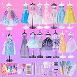 700+Pcs Fashion Designer Kit for Girls - Sewing Kit Arts and Crafts Set for Kids Ages 8-12 with 5 Mannequins & Instruction DIY Doll Clothes Making Learn to Sew Toys for Girls Christmas Birthday Gift