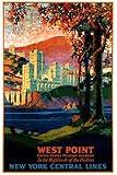 Laminated West Point Hudson Valley New York Central Lines Train Railroad Vintage Illustration Travel Poster Dry Erase Wall Art 12x18
