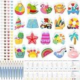 JellyArch 20 Set Summer Beach DIY Painting Ceramic Kit Paint Your Own Beach Ball Flamingo Slipper Statues Unpainted Plaster Figurines Brushes Acrylic Paints Bags Party Favor